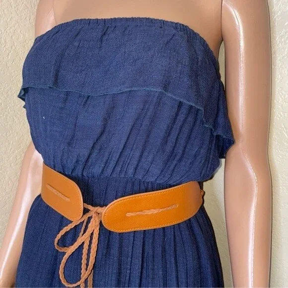 Annabelle A'GACI Sleeveless High/low Dress ruffle top Navy Blue belted SZ M - Picture 9 of 10